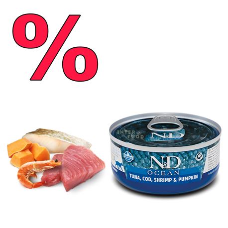 FARMINA N&D OCEAN - TUNA, COD, SHRIMP & PUMPKIN - 30x70gr
